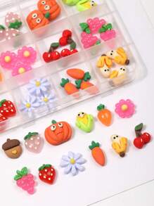 36 Pieces Of Resin Fruit Mixed-Style Nail Art Accessories, Multi-Color Mixed-Style Versatile And Simple DIY Artistic Decorative Nail Hangers, DIY Wearables Nail Material Package