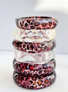 Pulseira de resina geométrica assimétrica transparente com estampa de leopardo marrom, joia charmosa e personalizada para mulheres, verão