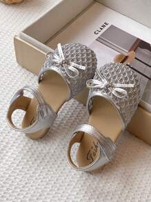 Girls Sandals New Summer Bowknot Kids Closed Toe Casual Princess Sandals, Soft Bottom Anti-Slip Breathable Woven Hollow