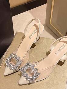 Zapatos de tacón alto con puntera de mujer de PVC transparente, para baile de graduación, boda, fiesta, primavera y verano, color champán, regalo de San Valentín - Beis - Ver 4