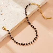 1 Stück elegantes, retro-bohemian-artiges schwarzes Armband aus Harz-Perlen und Edelstahlkette