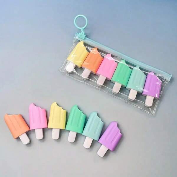 6 bolígrafos resaltadores con forma de palitos de helado de colores, set de marcadores para aprendizaje de pintura y graffiti, adecuado para uso artístico profesional, de regreso a la escuela