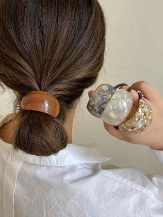 1 pieza/2 piezas/4 piezas Elegantes coleteros de fibra de acetato de alta elasticidad y curvados, lazos de moda para el cabello, sujetadores de coleta, accesorios para el cabello, colores surtidos, para el hogar, accesorios de cuidado de la piel, bandas para el cabello