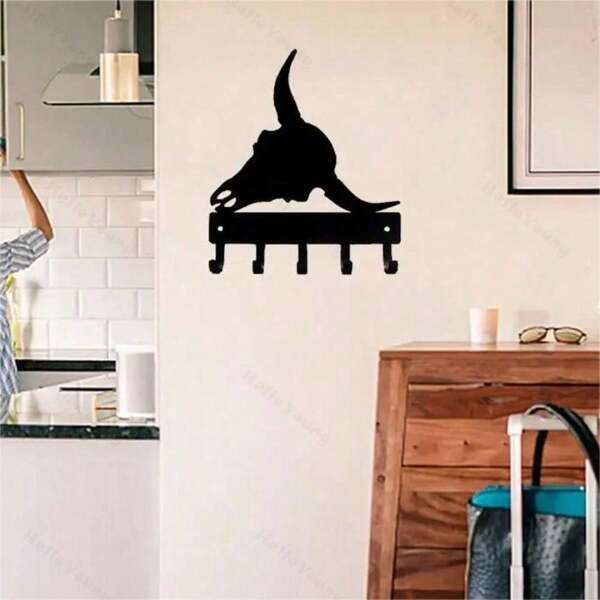 1 Pc Fancy Black Metal Wall Hook Ornament, Suitable For Rooms Like Halls And Bedrooms. It Can Be Used To Hang Garments, Sort Kitchenware, Keep Bathroom Supplies