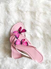 1 Pair Cute Butterfly Elegant Flat Sandals, Comfortable Butterfly-Shaped Casual Summer Slippers