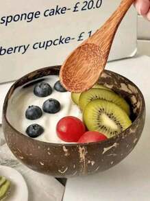 1pc Natural Coconut Bowl And Wooden Spoon Set, Healthy Vegetarian Salad Bowl, Milkshake Bowl, Naturally Beautiful And Heat-Resistant - Suitable For Rice, Soup, Noodles, Kitchen And Dining Utensils, Tableware Accessories, Handmade Coconut Shell Bowl With Wooden Spoon Set, Cork Material, Very Suitable For Salad, Fruits And Grains, Coconut Bowl
