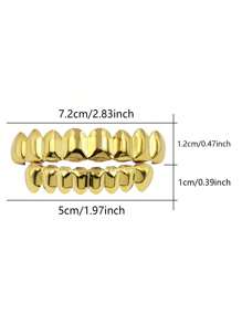 1 peça/2 peças Grillz de dentes com glitter de Hip-Hop, Cor Dourada com 8 dentes superior e inferior, Acessórios de fantasia de rapper unissex para festa de Halloween
