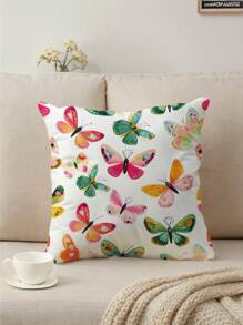 1pc/4pcs Colorful Butterfly & Floral Printed Throw Pillow Case, Home Decor Sofa Cushion Covers For Bedroom, Car
