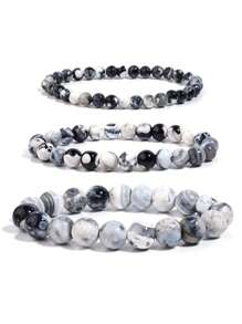 1 Stück Schwarzweiß Feuerachat Armband, Natürlicher Stein Krista ll Heilung Chakra Erdung Energie Schmuck für Frauen Männer, Geschenk für Ihn oder Sie