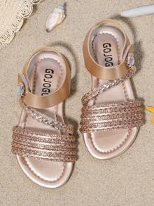 A Pair Of Shiny Girls' Summer Fashionable Girls' Flat Slippers, Fairy Style, Girls' Favorite, Suitable For School, Beach, Home, Various Venues To Wear, The Best Choice For Taking Photos - Bronze - View 11