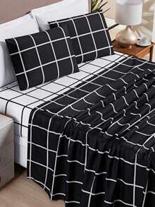 4-Piece King\Queen\Double\3-Piece Single Bed Set 200 Thread Count Percale Austin Print - 黑色 - 查看 3