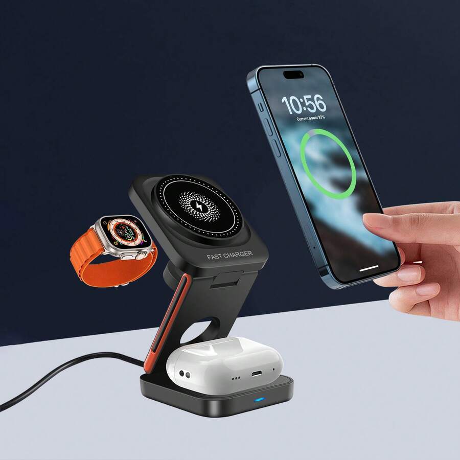 Đế sạc không dây từ tính 3 trong 1, đế sạc nhanh 15W, tương thích với iPhone 16/15/14/13/12, tương thích với Apple Watch, tương thích với Pro 3/4, sử dụng trên máy tính để bàn, sử dụng tại nhà, tương thích với iPhone 16 15 14 13 12 11 X 8 Pro Max/Pro/Mini/Plus, tương thích với , tương thích với , thích hợp cho văn phòng, ký túc xá và gia đình. - Nhiều màu - Xem 1