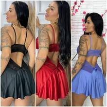 Kit With 3 Women's Ballerina Nightgowns With Short Pajamas Night Line Panties - 水鴨藍 - 查看 1