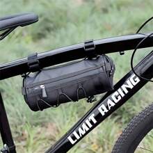Adjustable Bike Handlebar Bag - Black, Multi-Compartment, Portable Front Frame Tube Bag For Cycling Essentials, Handlebar Mounted Bag, Smooth Cylindrical Design, Elastic Fixing System, Bicycle Bag