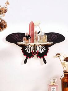 1 pieza de Estantería de pared montada creativa y minimalista (los clavos no están incluidos), disponible en múltiples estilos: libélula, hoja de plátano, mariposa, loto - Accesorio colgante de decoración de pared, estantería de almacenamiento pequeña de madera de bricolaje