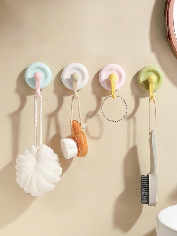 Candy Color Sucker Wall Hooks, Nail-Free ABS Hanging Clothes Hooks, Waterproof Bathroom Wall Towel Hanger