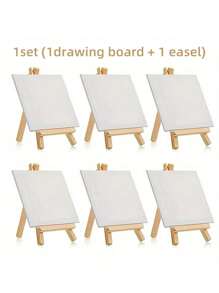 1/4/5/6PCS Mini Canvas And Easel Set Mini Canvas Panels Mini Wood Easels, Canvas Size Is 3.9" X 3.9"; Easel Size Is 3.1" X 5.9" For Kids Painting, Oil Painting And Diy Doodle,Back To School,School Supplies
