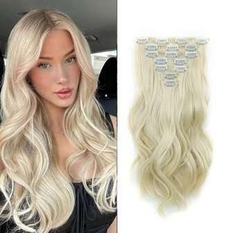 AOSHBAOSH 接发夹片 7 件 #613 漂白金色夹片接发真人发波浪卷发 110 克夹片接发真人发双纬 (10 英寸-22 英寸)