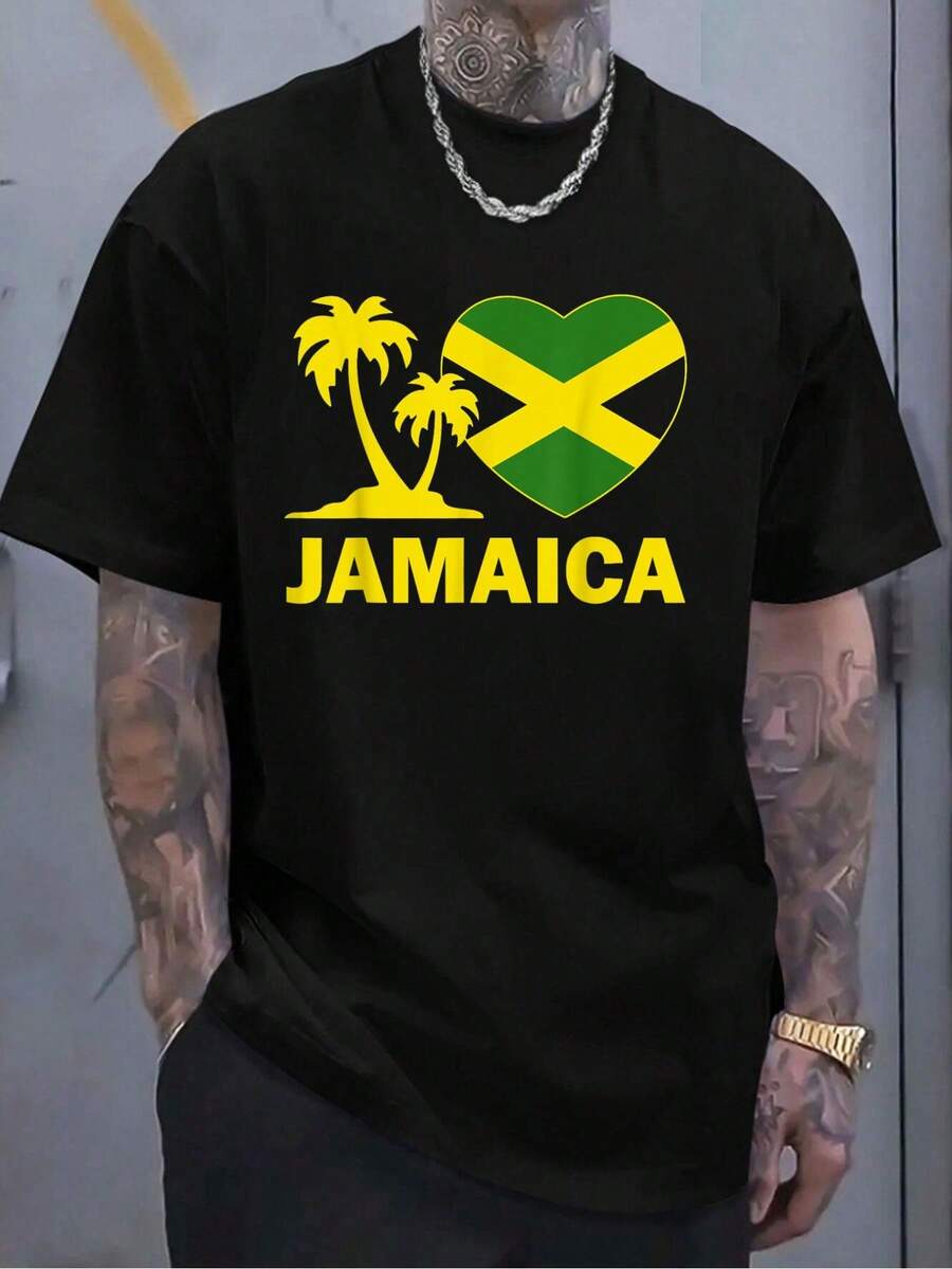 100% Cotton Jamaica-Shirt I Love Jamaican Flag Heart Women Men Kid Girls T-Shirt - Black - View 1