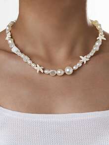 1pc Fashion Simple Transparent Rice Beads Imitation Turquoise Starfish Women's Necklace Suitable For Daily Wear - Multicolor - View 9