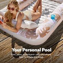Sloosh 70" X 46" Swimming Pool Floating Tanning Pool Hammock Lounger, Water Inflatable Float Bed Inflatable Tanning Pool Lounger Float Large Suntan Tub Pool Floats Sun Tan Tub Ice Bath Tub Tanning Bed Blow Up Pool Raft Lounge Floatie - 金白 - 查看 4