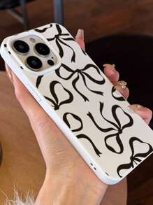 Funda de teléfono con lazo negro de moda y con diseño de crema, compatible con I X XR 11 12 13 14 15 16 Pro Max Pro Plus Series - Nuevo diseño