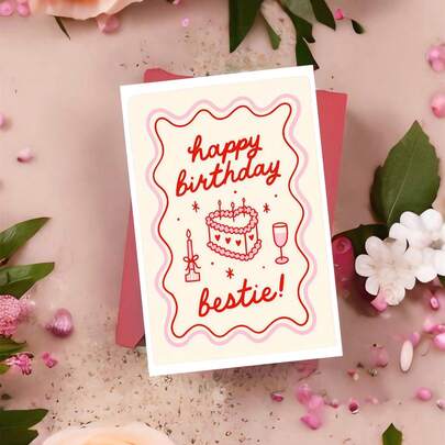 1 ชิ้น การ์ดวันเกิดแสดงความรักที่ซาบซึ้งสำหรับเพื่อนสนิท พร้อมกลอนรักตลก แบบสีชมพูและขาว - ของขวัญวันเกิดที่เหมาะกับฤดูใบไม้ผลิสำหรับเพื่อนสนิทที่ดีที่สุด, การ์ดวันเกิดเพื่อนสนิท | น่ารักงดงาม | การ์ดกระดาษ