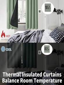 1 pieza Cortina opaca, aislante del calor y protección UV, apta para sala de estar, dormitorio, oscurece la habitación en caso de corte de energía, otoño/invierno - Verde - Ver 5