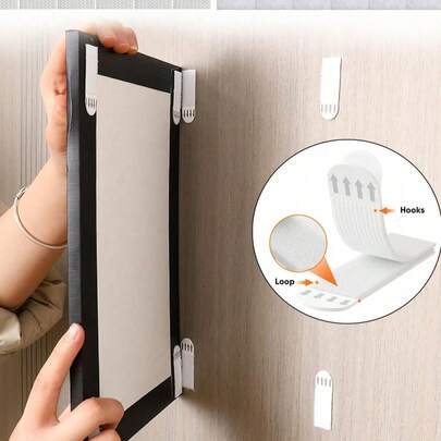 12pcs Heavy Duty Picture Frame Hanging Strips Set, Easy To Use, No Trace Left, Heavy Duty Frame Hanging Straps With Super Strong Double-Sided Hook & Loop Tape, Can Fix Frames & Posters On Smooth Surfaces Like Glass, Wood Without Nails, Ideal For Decorating Living Room