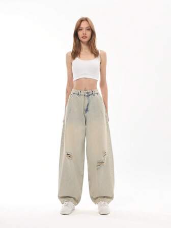 Women's Ombre Zipper Pocket Distressed Sweatpants