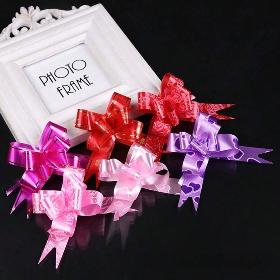 100/Pcs Gift Basket Pull Bows Random Colors, 10 Colors (Small Color Difference) Spring Gift Wrapping Decoration, Gold Decorative Pull Bows With Ribbon, Large Pull Bows For Birthday Wedding Easter Gift Wrapping