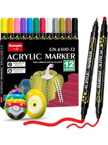 Erorex Acrylic Paint Marker Pens Set Of 12 Premium Dual Tips Acrylic Paint Pens For Rock Painting Wood Canvas Stone Glass Ceramic Surfaces Diy Art Crafts Back To School