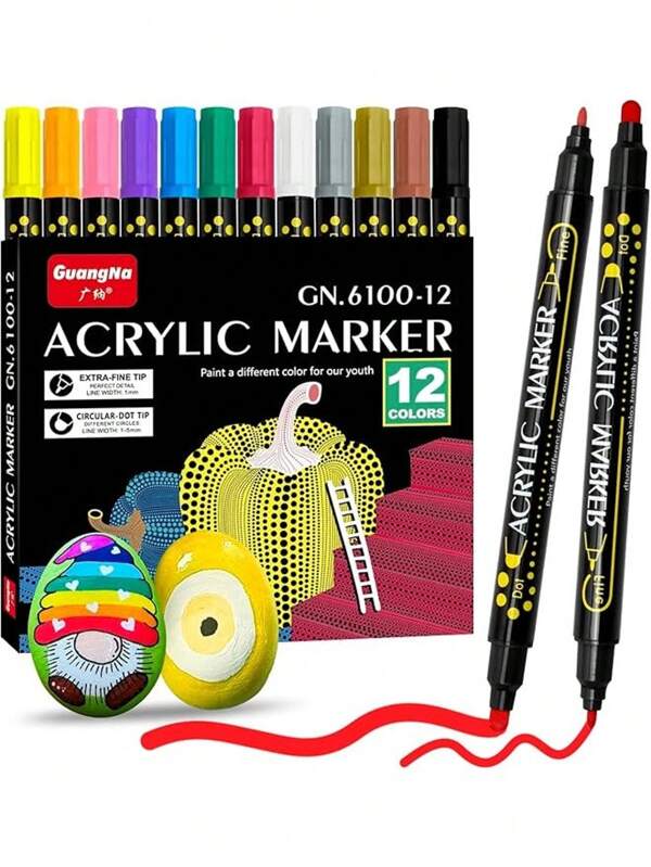 Erorex Acrylic Paint Marker Pens Set Of 12 Premium Dual Tips Acrylic Paint Pens For Rock Painting Wood Canvas Stone Glass Ceramic Surfaces Diy Art Crafts Back To School