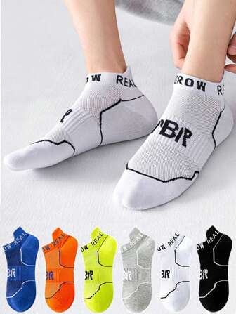 1/6 paires de chaussettes de sport invisibles à talon bas de couleur pour homme, style mode blocs de couleurs lettre rayée, pour le marathon, le basket-ball, la course, les sports de plein air. Chaussettes de sport casual pour toutes les saisons