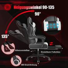 Gunji Gaming Chair, Computer Chair With Footrest And Lumbar Support, Height-Adjustable Gaming Chair With 360° Swivel Seat And Headrest, Video Gamer PC Chair, Ergonomic High Backrest - Đen và trắng - Xem 2