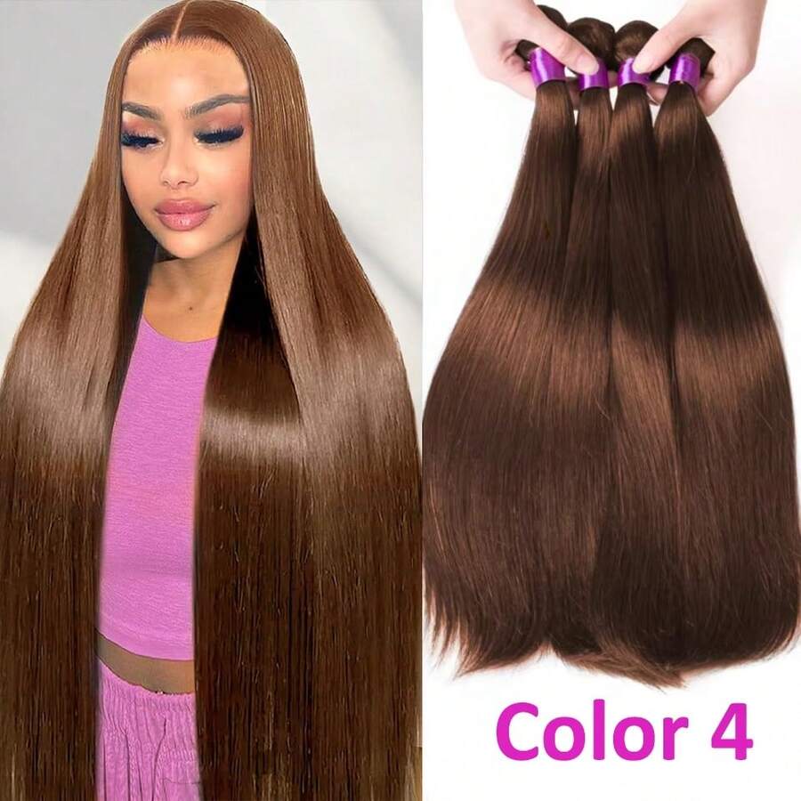 BINF #4 Straight Human Hair Extensions Colored Chocolate Brown Cheap Human Hair Bundle For Women 1 / 3 / 4 Bundles Double Weft 10-30" - màu 4 - Xem 1