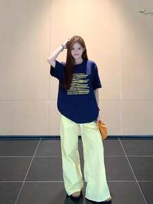 200g Pure Cotton T-Shirt 2025 Summer Ladies New Short Sleeve Pure Cotton Holiday Pattern Short Sleeve Round Neck Couple Wear Small Shirt Tops - 深藍 - 查看 1