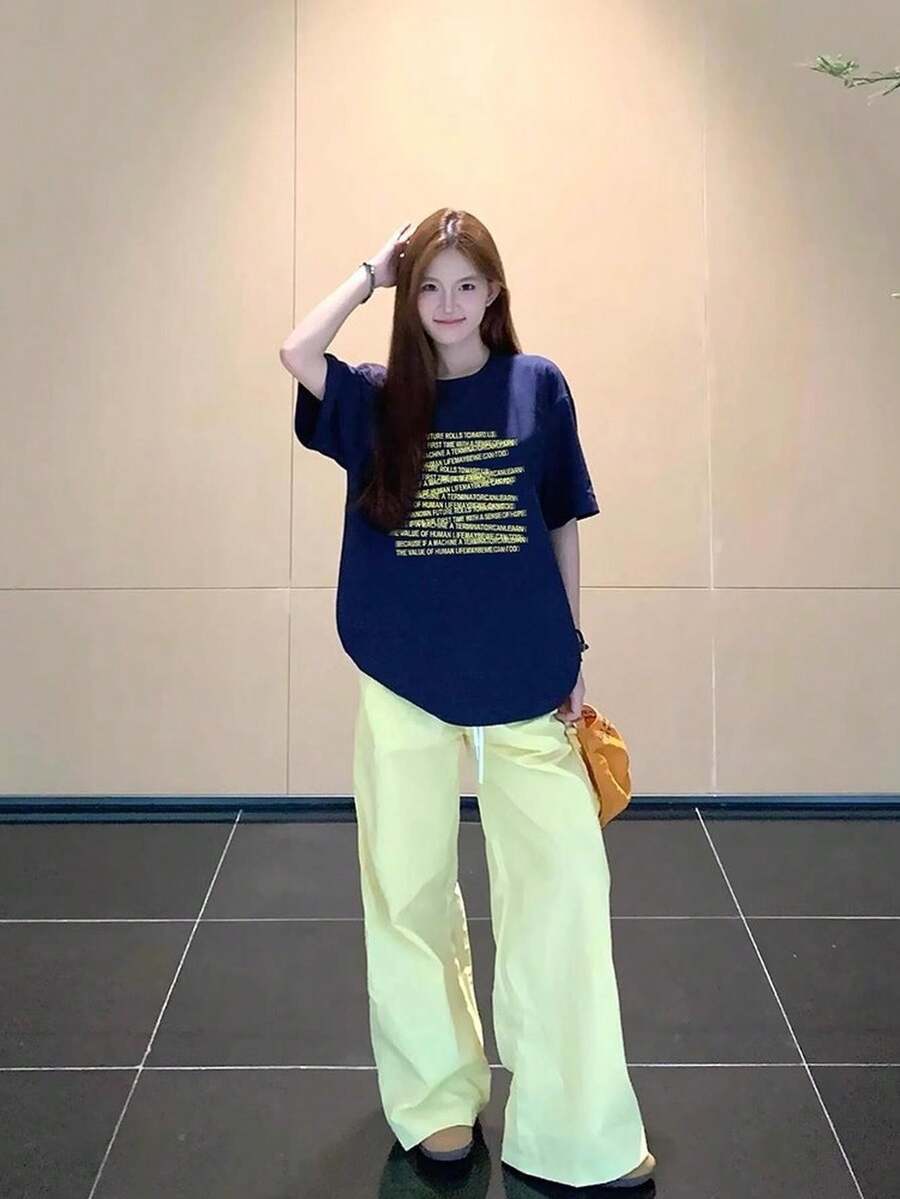 200g Pure Cotton T-Shirt 2025 Summer Ladies New Short Sleeve Pure Cotton Holiday Pattern Short Sleeve Round Neck Couple Wear Small Shirt Tops - 深藍 - 查看 1