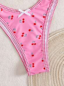 Women's Plaid & Ditsy Floral Halter Bikini Set With Bottoms, Summer - Multicolor - View 5