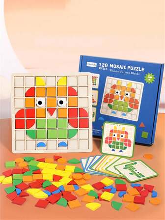 Mosaic Puzzle, Thinking Training Puzzle Game, Kindergarten Desktop Game, Children's Wooden Early Education Puzzle Block Toys