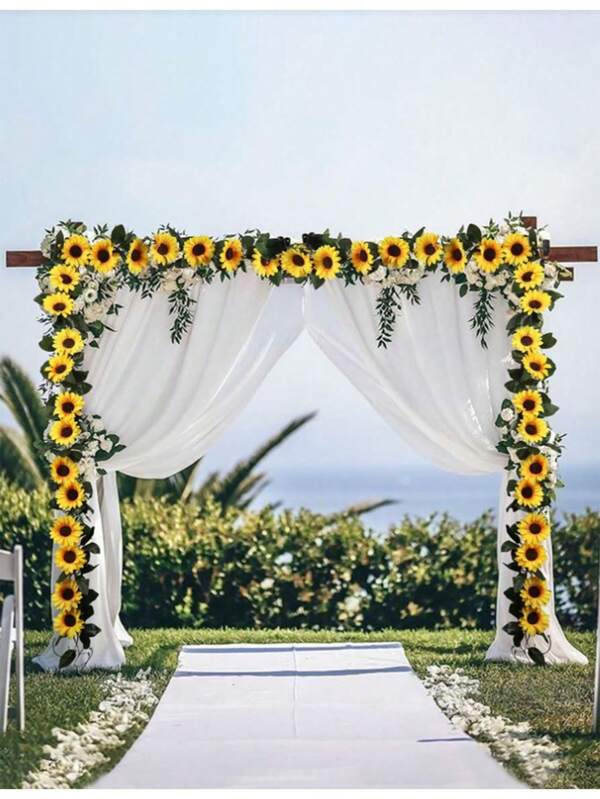 1 Stück Sonnenblumen Girlande Dekoration - 2 Packungen je 7,5 Fuß künstliche Sonnenblumen Reben, Seidenblumen mit grünen Blättern für Hochzeit, Geburtstagsfest, Heim Wanddekoration, Geburtstagsgeschenke, Innen- und Außendekoration, Blumendekoration, Geschenk, Hochzeitsdekoration