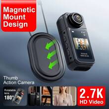 2.7K Ultra HD Fashionable Thumb Camera, Built-In WiFi, 180° Rotating Wide-Angle Lens, 1.47-Inch IPS Display Screen, Loop Recording, Wearable Mini Portable Vlog Camera, Magnetic Design, Suitable For Outdoor Travel, Sports And Fitness, Life Capture, Parent-Youngsters Activities, Adventure Photography