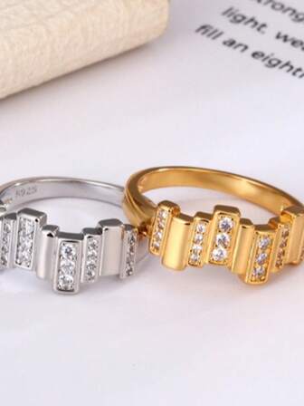 1 pieza Anillo versátil de mujer con asimetría geométrica y circonia incrustada, regalo de joyería elegante