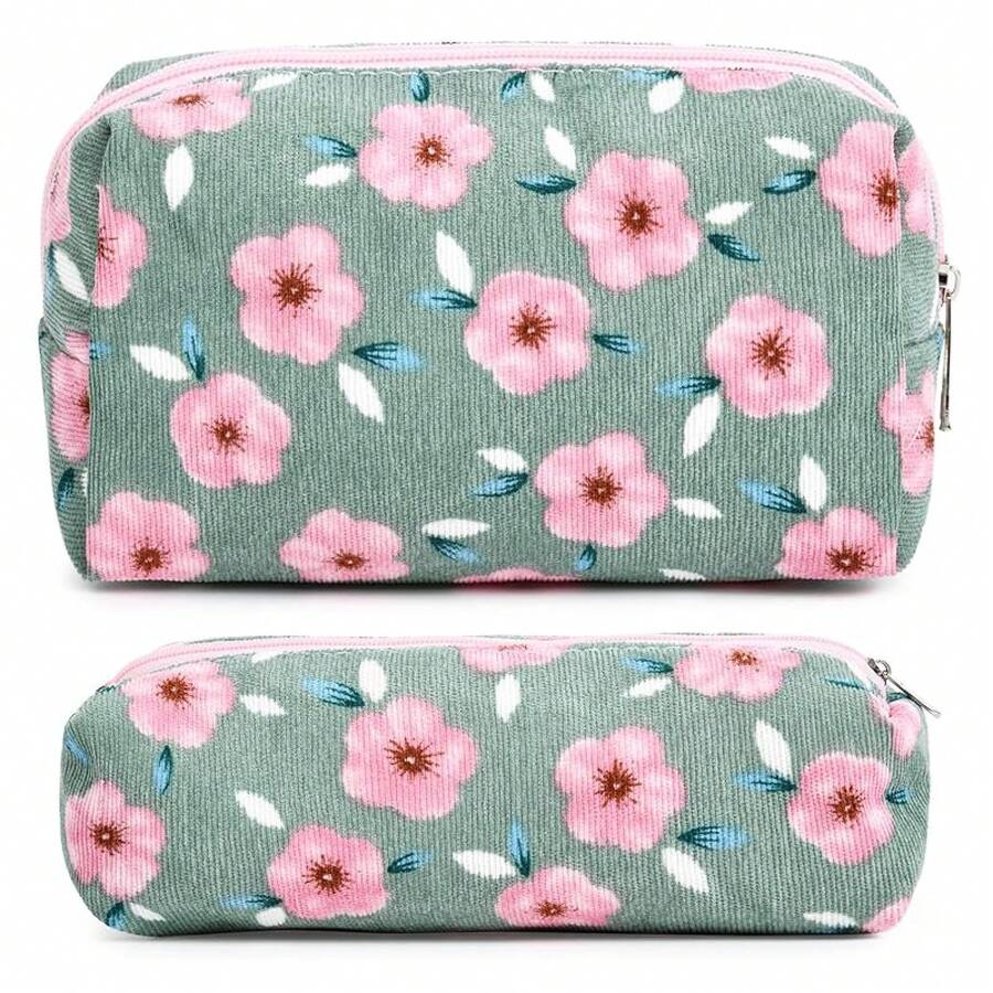 Checkered Makeup Bag Preppy Cosmetic Bag Bulk Blue Makeup Pouch Travel Toiletry Bag Organizer Cute Makeup Brushes Storage Bag Women Fashion - 粉紅色櫻花 - 查看 1