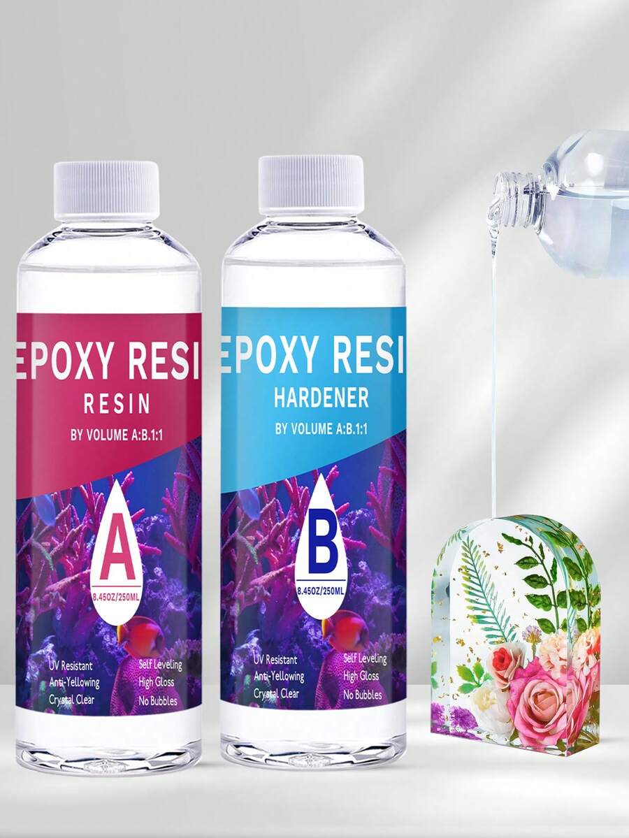 1:1 环氧树脂 240/500ml 水晶透明环氧树脂套装，适用于 DIY 艺术、木工、珠宝制作、杯垫、模具铸造环氧树脂 - 低粘度，适合初学者和专业人士 - Epoxy Resin - 查看 1
