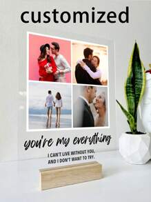 1 Placa de acrílico personalizada con foto de pareja, tamaño 4.72 X 6.29 pulgadas, con base de madera, perfecta para exhibir en el dormitorio, ideal para parejas, recién casados, aniversarios, regalos del Día de San Valentín