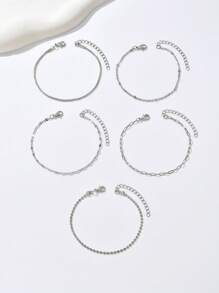 Conjunto de 5 pulseiras femininas de prata elegantes e empilháveis, joias minimalistas (quantidade de contas aleatória, comprimento fixo)