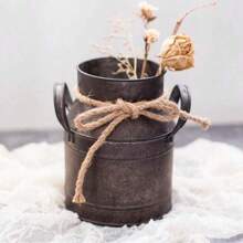 1 pieza Jarra de leche estilo europeo, cubo retro de lata antigua, cubo para flores, florero, decoración y adornos