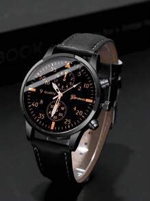 5 Stücke modische businesskasual Herren Uhr, runde Quarzuhr mit Fake-Drei-Augen-Design, kombiniert mit Totenkopf-PU-geflochtenem Armband und Holzperlen-Armband Set, geeignet für den täglichen Lässig-Stil und Urlaubsoutfits, das perfekte Geschenkset für Männer.
