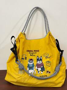 New Women's Crossbody Bag Nylon Shopping Bag Cat Embroidery Lightweight Tote Bag Folding Storage Suitable For Commuting Travel Leisure Outdoor Party Holiday Gifts